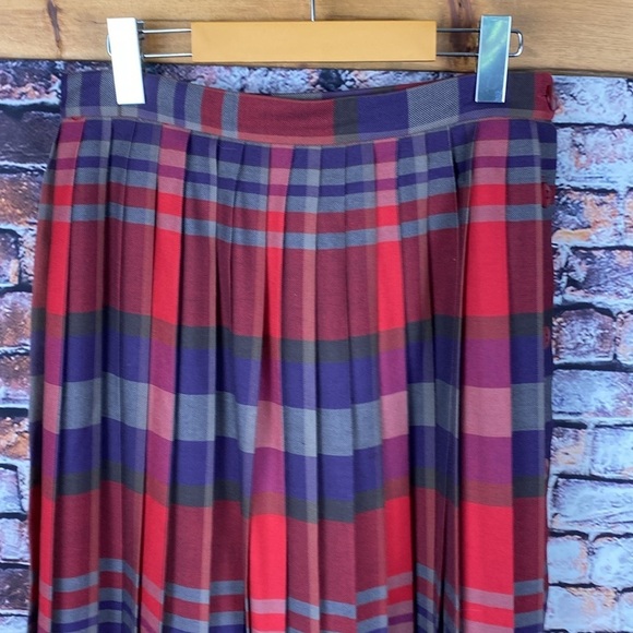 Vintage Wool Tartan Scottish Plaid Pleated Red and Purple Midi Skirt Sz S - Picture 5 of 14